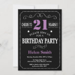 Invitation 21e anniversaire Chalkboard violet et noir<br><div class="desc">Invitation 21e anniversaire Typographie violette et noire. Tableau de bord. Arrière - plan noir et blanc. Anniversaire adulte. Hommes ou Femmes Anniversaire. Enfants Garçon ou fille Ado Anniversaire adolescent Invitation . 13ème 15ème 16ème 18ème 20ème 21ème 30ème 40ème 50ème 60ème 70ème 80ème 90ème 100ème. N'Importe Quel Âge. Pour plus de...</div>