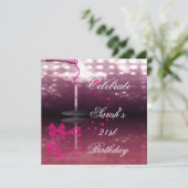 Invitation 21e Anniversaire Champagne Bow en verre (Debout devant)