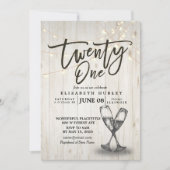 Invitation 21e Anniversaire Champagne Lunettes de bois Lumièr (Devant)