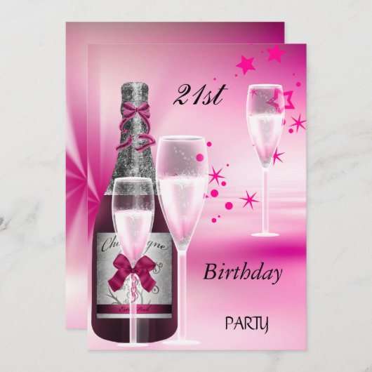 Invitation 21e Anniversaire Champagne Rose 21 (Devant / Derrière)