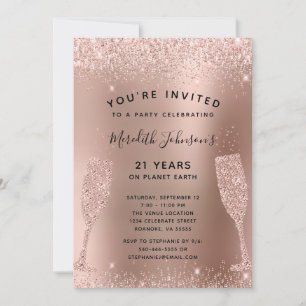 Invitation 21e anniversaire Champagne Toast Rose Parties scin