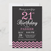 Invitation 21e anniversaire Chevron noir et rose (Devant)
