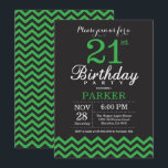 Invitation 21e anniversaire Chevron noir et vert<br><div class="desc">Invitation 21e anniversaire avec Chevron noir et vert. Tableau de bord. Anniversaire adulte. Homme ou Femmes Anniversaire Invitation. Pour plus de personnalisation,  cliquez sur le bouton "Customiser" et utilisez notre outil de conception pour modifier ce modèle.</div>