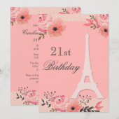 Invitation 21e anniversaire Chic Floral Paris Tour Eiffel (Devant / Derrière)