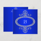 Invitation 21e anniversaire Cobalt Blue & Silver Metal (Devant / Derrière)