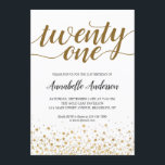 Invitation 21e Anniversaire Confetti d'or moderne Script<br><div class="desc">Dots Confetti d'or moderne Script 21st Birthday Invitation Le design comporte "vingt un" dans un élégant script moderne et l'accent des points de confetti d'or. Si vous souhaitez customiser le texte "vingt et un" à un autre âge,  n'hésitez pas à nous envoyer un courriel à panggadesigns@gmail.com .</div>