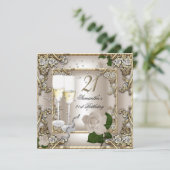 Invitation 21e Anniversaire Crème Rose Or Argent (Debout devant)