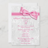 Invitation 21e anniversaire Damask and Pink Faux Bow (Dos)