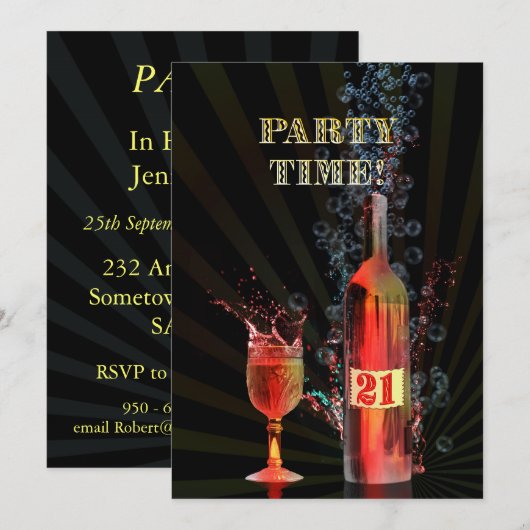 Invitation 21e anniversaire de fête (Devant / Derrière)