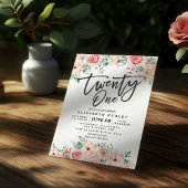 Invitation 21e anniversaire de fête aquarelle Fleurs botaniqu
