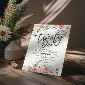 Invitation 21e anniversaire de fête aquarelle Fleurs botaniqu