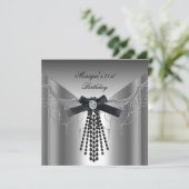 Invitation 21e anniversaire de fête Argent noir diamant Bow (Debout devant)