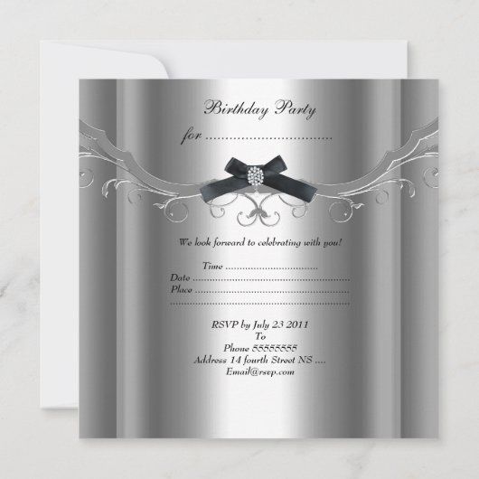 Invitation 21e anniversaire de fête Argent noir diamant Bow (Dos)