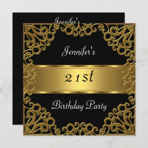Invitation 21e anniversaire de fête Black Gold