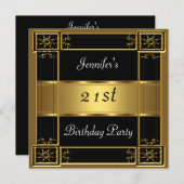 Invitation 21e anniversaire de fête Black Gold (Devant / Derrière)