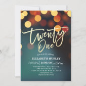 Invitation 21e Anniversaire de fête Turquoise or Bokeh String (Devant)