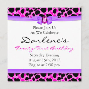Invitation 21e Anniversaire de la fête Leopard Funky Diva Pin