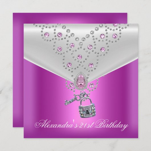 Invitation 21e anniversaire de la fête superposition bijoux r (Devant / Derrière)