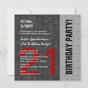 Invitation 21e anniversaire de l'Argent rouge moderne Noir D4