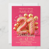 Invitation 21e anniversaire de rose et d'or glamour (Devant)