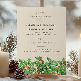 Invitation 21e anniversaire Décembre Mois de naissance Fleur