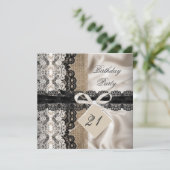 Invitation 21e Anniversaire Dentelle Rustique Burlap Soie (Debout devant)