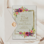 Invitation 21e anniversaire des femmes florales Vintages<br><div class="desc">Elégante vintage violet,  rouge et jaune aquarelle florale et dorée cadre femme 21e anniversaire invitation fête. Le texte est entièrement personnalisable,  de sorte que cette carte peut être changée pour n'importe quel âge.</div>