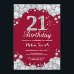 Invitation 21e Anniversaire Diamant rouge et argent de Bourgo<br><div class="desc">21e Invitation d'anniversaire. Diamant de Rhestone rouge et argent de Bourgogne. Élégant invitation du Bassin d'Anniversaire. Anniversaire adulte. Les femmes,  anniversaire. Hommes Anniversaire.
Pour plus de personnalisation,  cliquez sur le bouton "Customiser" et utilisez notre outil de conception pour modifier ce modèle.</div>