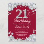 Invitation 21e Anniversaire Diamant rouge et argent de Bourgo<br><div class="desc">21e Invitation d'anniversaire. Diamant de Rhestone rouge et argent de Bourgogne. Élégant invitation du Bassin d'Anniversaire. Anniversaire adulte. Les femmes,  anniversaire. Hommes Anniversaire.
Pour plus de personnalisation,  cliquez sur le bouton "Customiser" et utilisez notre outil de conception pour modifier ce modèle.</div>