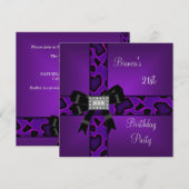 Invitation 21e Anniversaire Diamants de Bow Noir Violet Sauva (Devant / Derrière)