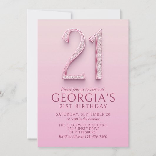 Invitation 21e anniversaire Diamants roses (Devant)