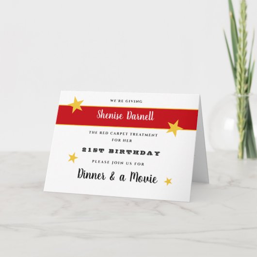 Invitation 21e anniversaire Dîner et soirée cinéma (Devant)
