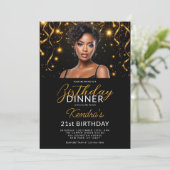 Invitation 21e Anniversaire Dîner Gold Black Photo Instagram (Debout devant)
