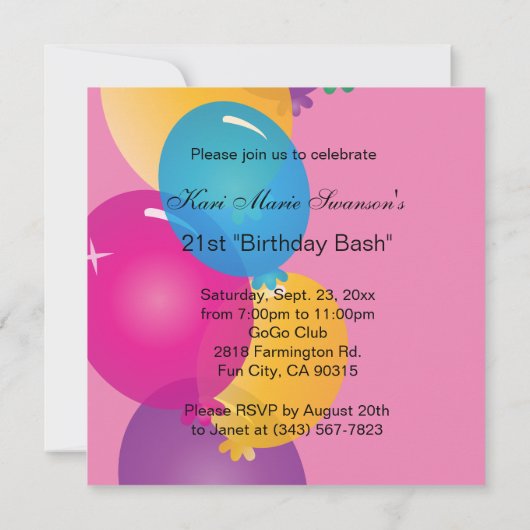 Invitation 21e anniversaire du parti Bash (Dos)