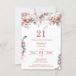 Invitation 21e anniversaire Elégant Berry d'hiver Botanique<br><div class="desc">Invitation vos invités à une fête spéciale d'hiver ou de Noël avec cette élégante fraise rouge et feuillage vert sauge design floral. Des baies rouges profondes sont nichées dans des feuilles et des branches. Le texte rouge ajoute à l'humeur festive. Cet article fait partie de la collection de baies d'hiver....</div>