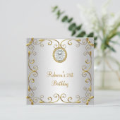 Invitation 21e anniversaire Elegant Blanc Diamant Or Bijou (Debout devant)