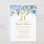 Invitation 21e anniversaire Elegant Blue Gold Floral Invitati<br><div class="desc">Plus d'invitations florales à l'anniversaire dans le magasin Little Bayleigh !</div>