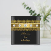 Invitation 21e anniversaire Elegant dentelle Black Gold Diamo (Debout devant)