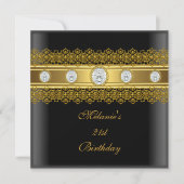 Invitation 21e anniversaire Elegant dentelle Black Gold Diamo (Devant)