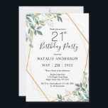 Invitation 21e anniversaire Elégant Eucalyptus Verdure et Or<br><div class="desc">21e anniversaire Elégant Eucalyptus Verdure et Invitation d'or. 1er 2ème 3ème 4ème 5ème 13ème 15ème 16ème 18ème 20ème 21ème 30ème 40ème 50ème 60ème 70ème 80ème 90ème 100ème N'importe quel âge. Pour plus de personnalisation,  cliquez sur le bouton "Customiser" et utilisez notre outil de conception pour modifier ce modèle.</div>