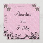 Invitation 21e anniversaire élégant Fleurs roses noires (Devant / Derrière)