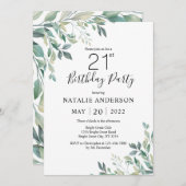 Invitation 21e anniversaire Elégant vert Eucalyptus verdure (Devant / Derrière)