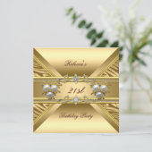 Invitation 21e anniversaire Elegant Zebra Gold Pearl Jewels (Debout devant)