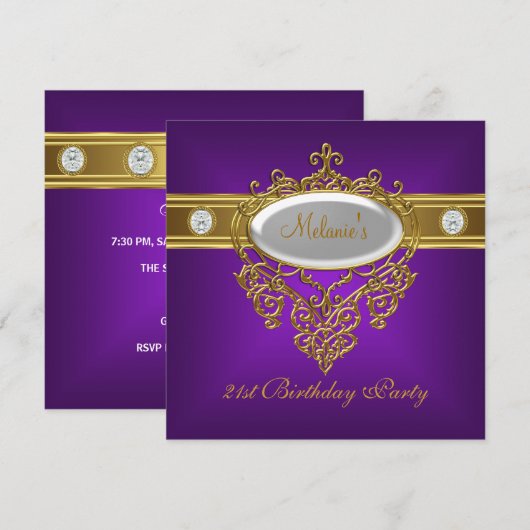 Invitation 21e anniversaire Elégante dentelle violette blanc  (Devant / Derrière)