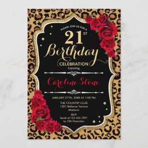 Invitation 21e anniversaire - Empreinte de léopard de Red Ros