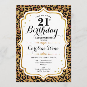 Invitation 21e anniversaire - Empreinte de léopard d'or