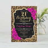 Invitation 21e anniversaire - Empreinte de léopard Roses rose (Debout devant)