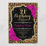 Invitation 21e anniversaire - Empreinte de léopard Roses rose<br><div class="desc">Invitation du 21e anniversaire. Design noir rose élégant avec de l'or de parties scintillant imitation. Comprend un poster de animal de guépard léopard, une police de script et des roses rose chaud. Parfait pour une soirée d'anniversaire élégante. Peut être personnalisé dans n'importe quelle année! Message-moi si vous avez besoin d'une...</div>