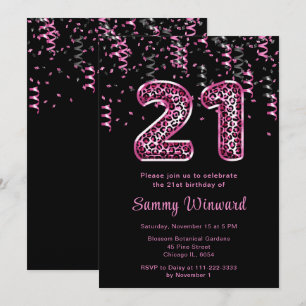 Invitation 21e anniversaire Empreintes de léopard ballons ave