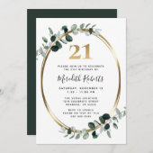 Invitation 21e anniversaire Eucalyptus Gold Metallic Party (Devant / Derrière)